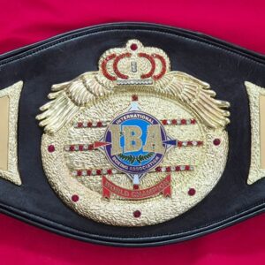 Custom IBA boxing championship belt brass center plate with engraved details