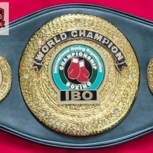 IBO International Boxing Organization world championship belt replica with silver mold cast metal plates