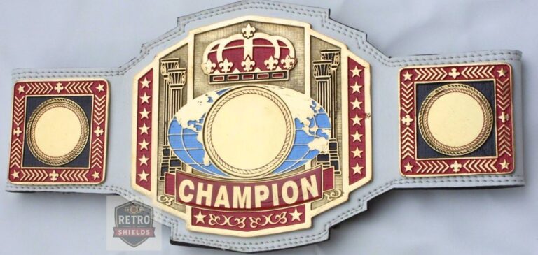Custom boxing championship belt design 9, a trophy style champion belt with silver plates