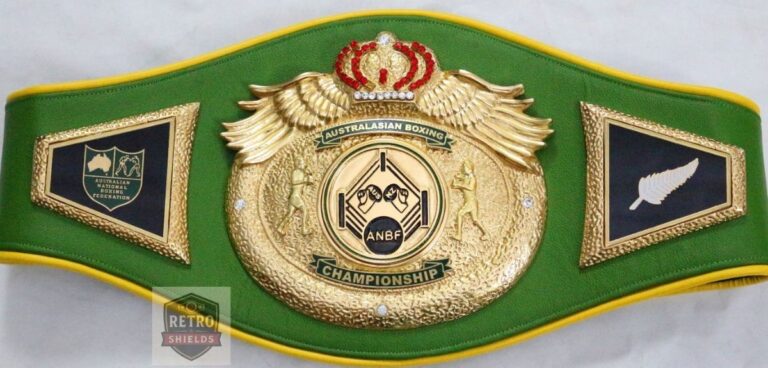 Custom boxing championship belt design 1, a national boxing title belt with a green strap and yellow trim