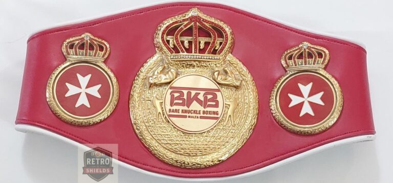 Custom boxing championship belt design 7, a bare knuckle boxing title belt with a pink strap