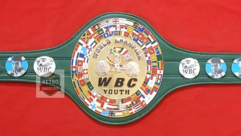 Custom championship belt built by Retro Shields for a commemorative fight order