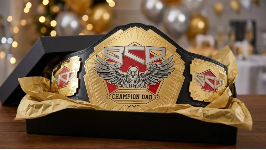 Personalised gift championship belt with a name etched on the plate