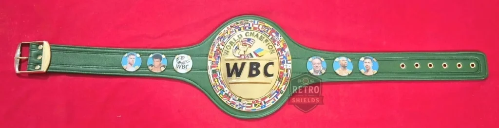 Finished WBC replica belt packed for shipping by Retro Shields