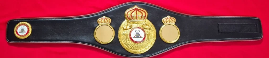 Finished WBA style championship belt laid out at full length